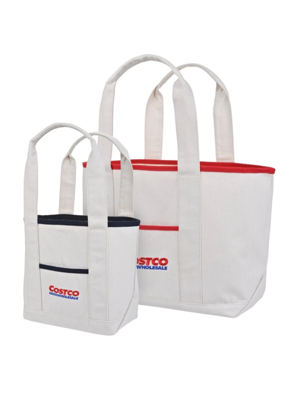 Costco Canvas Tote Bag, Pack of 2: 1 Red Large and 1 Navy  Mini New